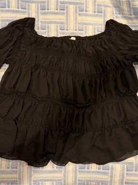 Women’s Black Smocked Peasant Top